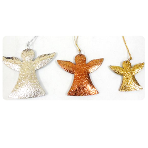 Adornos Colgantes de Ángeles Metálicos Texturizados en Plata, Oro y Cobre con Cuerdas para Decoración Navideña y de Eventos - Product Image 1
