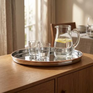 Bandeja Ovalada de Cobre Amara con Borde de Cobre Espejado SS202 Hecha a Mano, 36 cm, Bandeja de Hierro para Servir, Decoración del Hogar, Hoteles y Bodas - Product Image 2