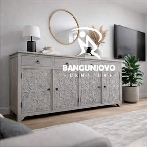 Tocador de madera de teca rústica, tocador de princesa tallado sólido - Product Image 3