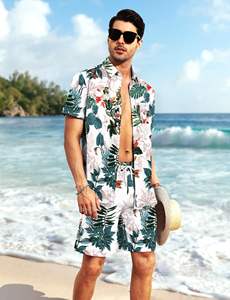 Ensemble assorti homme : chemise à manches courtes imprimé floral et short de plage – Tenue décontractée estivale colorée et légère pour homme - Product Image 6