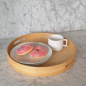 Plateau de service rond en bois |   Plateau décoratif en bois pour le thé, le café, les collations, le petit-déjeuner, la table à manger, la cuisine, la décoration de la maison - Product Image 3