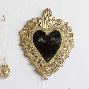 Heart Shape Brass Wall Hanging Sacred <b>Mirror</b> Traditional Decor Indoor Living Room Valentine's Day 100% Handmade - Product Image 1
