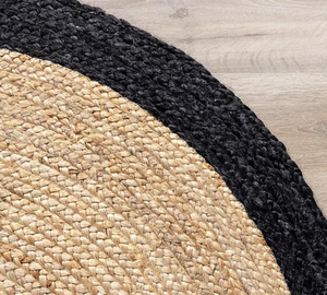 Alfombra Ovalada de Algodón Negro con Yute Natural, Hecha a Mano por Nhat Minh, Venta al por Mayor, Vietnam, Decoración para Hoteles, Resorts, Hogares, Alfombra de Yute - Product Image 4