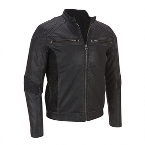 Chaqueta de Motociclista de Cuero PU Negra para Hombre, Modelo 2026 OEM, Cuello Alto, Cierre de Cremallera, Resistente al Viento, Corte Ajustado, Largo Regular, para Otoño - Product Image 1
