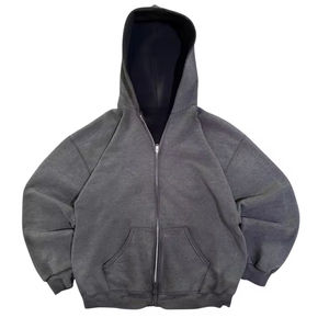 Sudadera con capucha gris lavada y descolorida por el sol, de algodón 100% de peso pesado, con cremallera, estilo oversize, precio de fábrica - Product Image 1