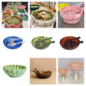 Cuencos de ensalada de frutas de resina de remolino Aqua hechos a mano tamaño personalizado Color nuevo estilo cuencos de servicio de remolino múltiple hoteles restaurantes bares - Product Image 5