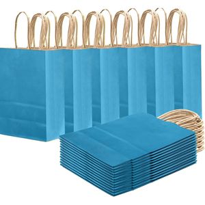 24 Sacchetti Regalo Blu Ghiaccio con Manici 21x15x8 cm, Sacchetti di Carta Solidi per Feste, Idea Regalo Capodanno 2022 - Product Image 3