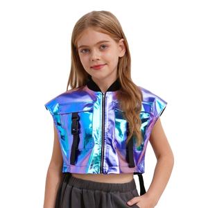 Veste en tissu métallisé pour filles de 6 à 16 ans avec poches à boucle, costumes de scène, décontractée, pour enfants, jazz, hip hop, danse, costumes de danse de salon, latin - Product Image 2