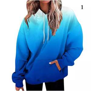 Oversized Hooded Sweatshirt Gradient Blue Color Unisex Regular Sleeve Fleece 100% Cotton Pocket Winter Style Breathable - Product Image 1