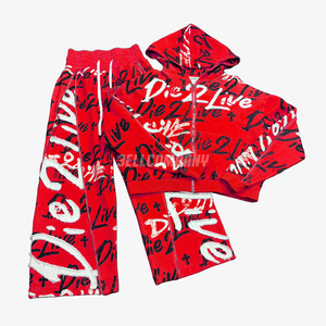 Men <b>Red</b> Tracksuit Set – Zip Hoodie & Jogger Pants Streetwear Outfit Sweatsuit - Product Image 1