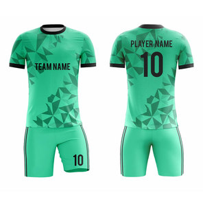 Conjunto de Uniforme de Fútbol Sublimado Personalizado, Patrón Geométrico Verde, Manga Corta, Absorbe la Humedad, Unisex para Adultos, 100% Poliéster - Product Image 1