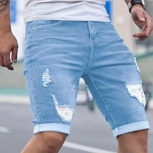 Jeans en denim déchiré vintage de haute qualité, coupe droite, grande taille, pour hommes, été, broderie, jeans courts délavés, vente en gros - Product Image 4