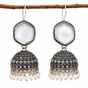 Monalisa Oxidized <b>Silver</b> Jhumka <b>Earrings</b> | Handmade Ethnic <b>Dangle</b> <b>Earrings</b> for Women | Wholesale Jewelry Manufacturer - Product Image 2