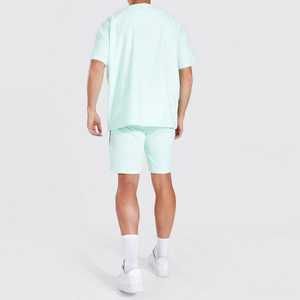 Conjunto de Camiseta y Pantalones Cortos de Algodón Verde Menta para Hombre, Color Sólido, Transpirable, Ropa Casual de Verano, Tejido de Punto - Product Image 2