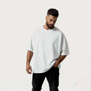 T-shirt 100 % coton super lourd, coupe oversize à épaules tombantes, col ras du cou, coupe carrée, anti-plis, écologique - Product Image 1