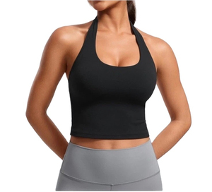 Women's Breathable Sports <b>Bra</b> with Custom Logo Padded <b>Longline</b> Halter Yoga top Activewear - Product Image 1