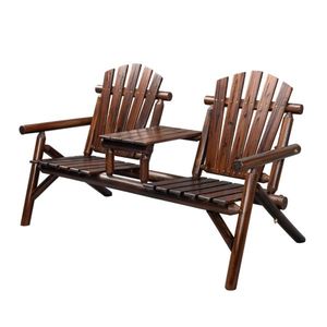Adirondack Wood Bench with Built-in Table for Outdoor Use for Gardens Porches Outdoors Patios - Product Image 1