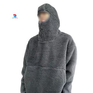 Sweat-shirt à capuche surdimensionné pour homme avec design de masque, couleur unie, vêtement d'hiver, coupe régulière, tricoté en polyester, respirant - Product Image 4