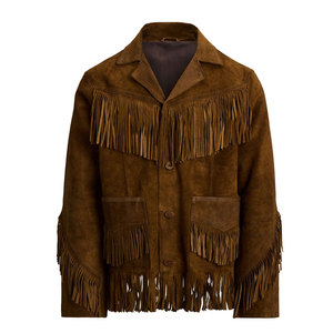 Western Style Cowboy's <b>Suede</b> Leather <b>Jackets</b> Customized Logo Long Sleeve Fringe Embroidery Down Ranch <b>Jackets</b> Male - Product Image 4