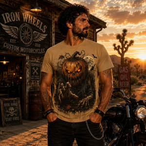 T-shirt en coton à manches courtes et col rond pour homme, imprimé tête de citrouille Halloween, style gothique, impression numérique 3D, style streetwear - Product Image 3