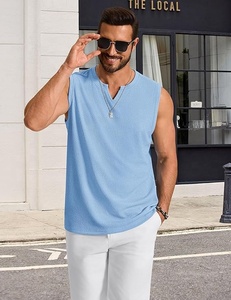 Camiseta sin Mangas de Punto con Cuello Redondo Azul Claro para Hombre Ever Glow, Informal, de Color Sólido, Transpirable, Ecológica, de Secado Rápido, Talla Grande - Product Image 3