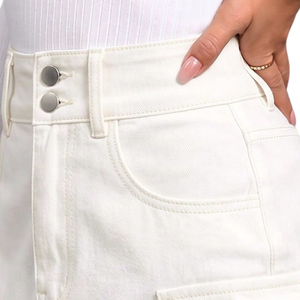 Minifalda vaquera blanca para mujer, cintura alta, con bolsillos utilitarios, estilo casual, corte regular, ropa de calle de verano, 100% algodón - Product Image 3