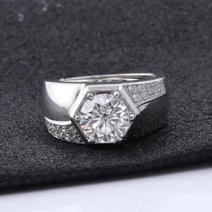 Luxury Moissanite <b>Mens</b> <b>Ring</b> 925 Sterling Silver Iced Out Hip Hop Engagement <b>Ring</b> Cushion Cut Diamond Look - Product Image 2