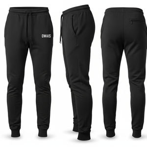 Pantalon de jogging décontracté en molleton noir pour homme avec taille élastique et cordon de serrage, poches intégrées – Collection Automne – Pantalons et Trousers pour Homme - Product Image 1