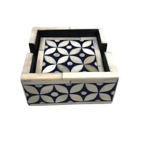 Elegant Bone Inlay Tea Coaster Set Handmade Luxury Table Accessory Stylish Decor for Home Office and Dining Use - Product Image 1