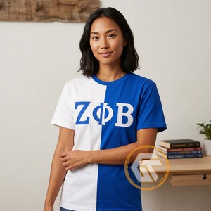 T-shirt en coton tricoté écologique uni compressé pour femme Zeta Phi Beta, bleu 1920, col rond, manches courtes, coupe classique - Product Image 4