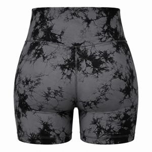 Shorts de sport taille haute tie-dye pour femme, anti-transparence, extensibles, pour gym et yoga, avec logo personnalisé, vente en gros, OEM, shorts de yoga personnalisés - Product Image 2
