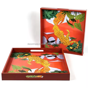 ถาดไม้เคลือบเงา MDF สี่เหลี่ยมพิมพ์ลายเสือชีตาห์ทำด้วยมือสำหรับการเสิร์ฟอาหารหรือการแสดงที่บ้าน - Product Image 2