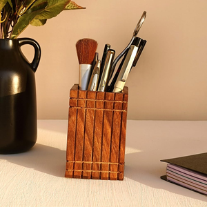 <b>Rustic</b> Wooden Pencil Holder Engraved logo Business Gift Ballpoint Wooden case Pen Holder For Office Home Use - Product Image 1