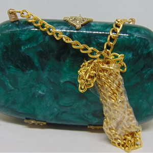 Pochette et sac à main ovales en résine acrylique verte pour femmes - Product Image 1