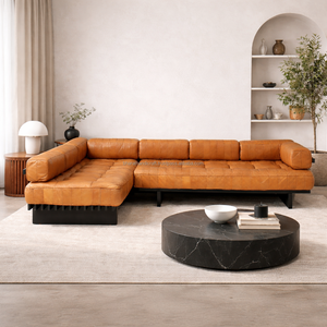 Canapé Chesterfield en L industriel, revêtement en cuir véritable, structure métallique durable, deux places, design moderne pour hôtel et salon - Product Image 2