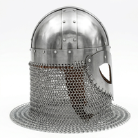 Casco Vikingo Medieval Hecho a Mano de Acero Suave con Avental de Malla, Armadura de Guerrero Nórdico Usable para Cosplay de Halloween