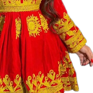 Ensemble robe brodée en coton rouge à manches longues et motifs dorés pour femmes, style pakistanais, vêtements d'hiver - Product Image 3