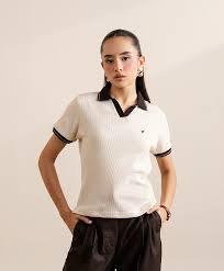 Polo de Algodón Piqué Blanco para Mujer, Manga Corta, Logotipo Bordado en la Parte Delantera, Corte Regular Informal - Product Image 3