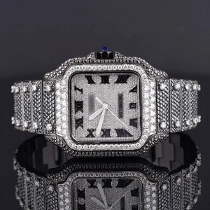 Best Quality <b>Black</b> & White Santos-Style Moissanite Diamond <b>Watch</b> Comes With Square Roman Dial Formal Casual Wear Luxury <b>Watch</b> - Product Image 5