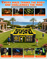 Labyrinthe gonflable jaune et noir avec 4 jeux pour les entreprises de location, les carnavals, les parcs d'attractions et les événements