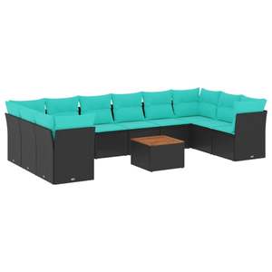 Juego de Sofás de Patio de 11 Piezas en Poliratán Negro con Cojines, Muebles Elegantes para Exteriores - Product Image 2