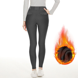 Leggings d'équitation taille haute pour femme, couleur unie, coupe ajustée avec poches et fermeture éclair, pantalon d'entraînement - Product Image 6