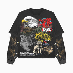 Premium Cotton Double Layer <b>Shirt</b> Black <b>Flame</b> Graphic Screen Print Custom Logo Streetwear Double Layer Stylish T-<b>shirt</b> Men's - Product Image 5