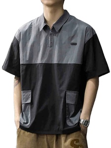 2025 New Patchwork <b>Half</b> Zip Plus Size Men's Polo <b>Shirts</b> Lapel Pocket Cargo Golf Wear High Street Fashion Polos Hombre Tops - Product Image 5
