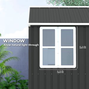 Casetta da Giardino in Metallo Grigio Scuro 8FT X 6FT, Extra Large, con Telaio in Lega di Legno, per Attrezzi, con Porte, Finestre e Prese d'Aria - Product Image 5