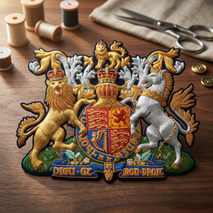 Écusson brodé à la main du blason royal, Lion et Licorne Or et Argent, style anglais, applique formelle, emblème décoratif unisexe pour adulte - Product Image 5