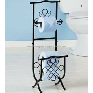 Porte-papier toilette sur pied en fer avec finition polie, offrant une élégance moderne et une organisation fonctionnelle de la salle de bain - Product Image 5