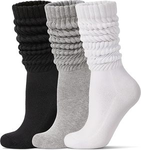 <b>Women</b> Slouch <b>Socks</b> 3 Pairs Knitted Mid Calf Crew <b>Socks</b> Solid <b>Black</b> Gray White - Product Image 1