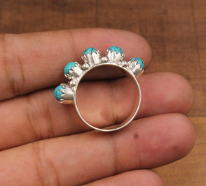 Wholesale Shree Jaipur Silver 925 Sterling Silver Natural Turquoise Multi Gemstone <b>Crown</b> Bezel <b>Ring</b> with Third Party Appraisal - Product Image 5