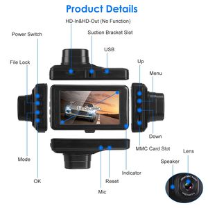 Caméra embarquée 3-en-1 1080P avec enregistrement en boucle à 100 degrés, détection de mouvement - Product Image 2